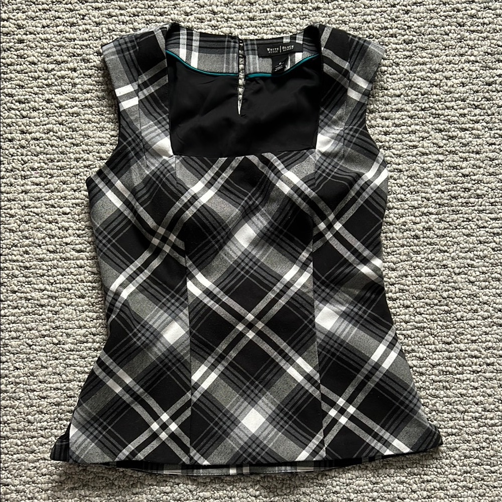 WHBM Women's Black and Gray Plaid Top Sleeveless